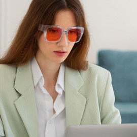 Trysee Fit Over Blue Light Blocking Glasses for Women Men, Oversized Anti-Blue Blocking Glasses With Amber Orange Lens TS7511