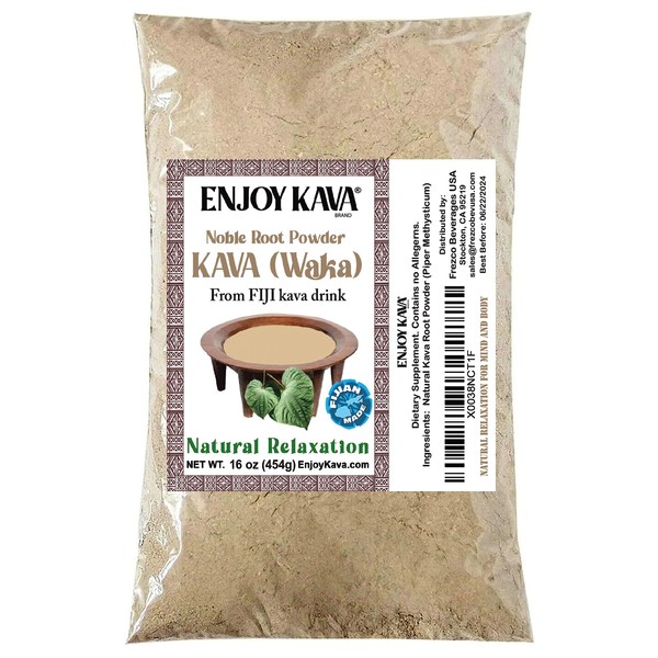 Enjoy Kava™ Authentic Noble Kava Root Powder WAKA (16 Oz) The Relaxing Kava Drink, from Paradise Islands of Fiji