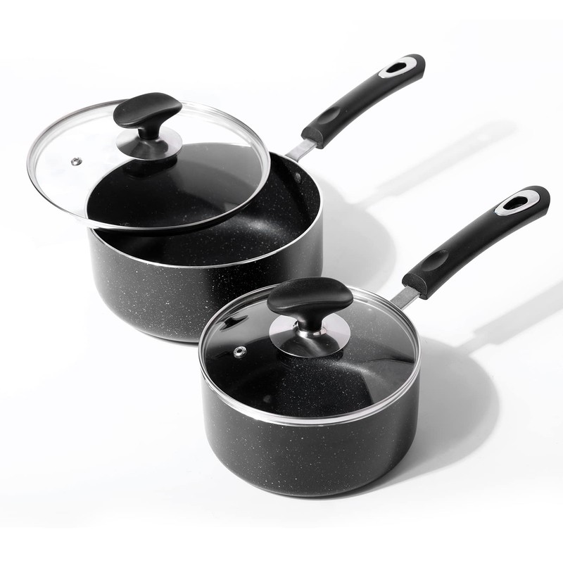 HooJay Nonstick Saucepan with Lid, Non Stick 1Qt & 2Qt