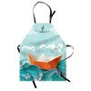 Ambesonne Ocean Apron, Navy Sealife with Waves and a Paper
