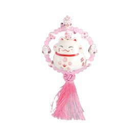 Porcelain Figurine Lucky Cat Hanging Pendant Chinese Kont Tassel Ornament, Feng Shui Lucky Cat Ceramic Pendant Charm for Wealth Fortune, Lucky Chinese Kont Car Interior Ornaments Decoration