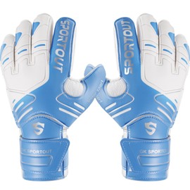 Sportout Youth&Adult Goalie Goalkeeper Gloves, Strong Grip for The Toughest Saves, with Finger Spines to Give Splendid Protection to Prevent Injuries,3 Colors (Blue, 8)