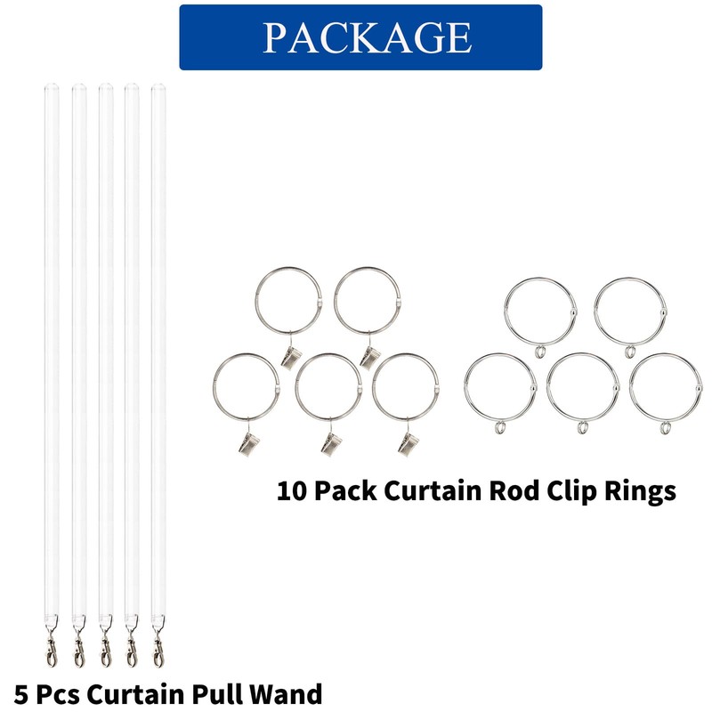 JUYO VONSAN Clear Acrylic Curtain Pull Wand 5 pack Drapery
