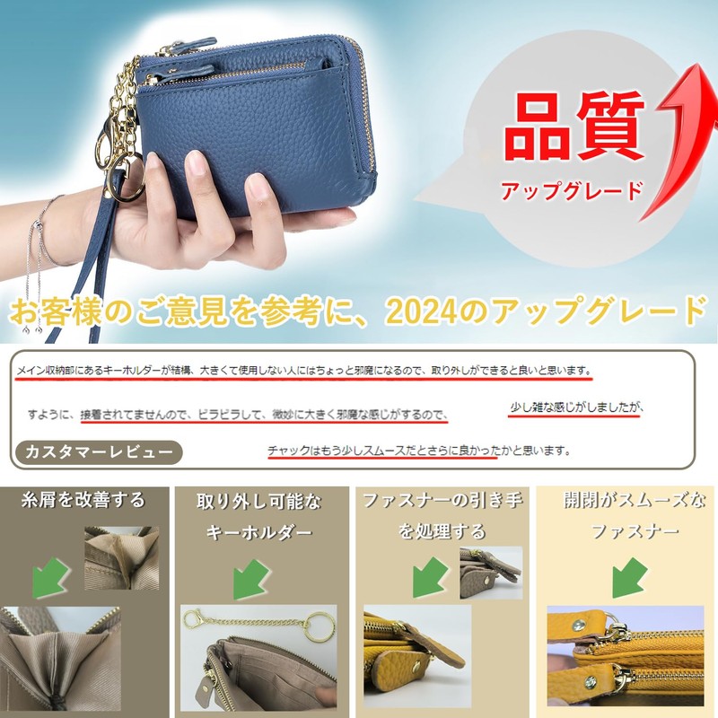 Bearneko Women's Mini Wallet, Coin Purse, Genuine Leather, L-Shaped Zipper,