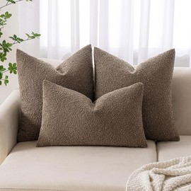 MIULEE 26x26 Decorative Euro Sham Throw Pillows for Bed Set of 2 Textured Boucle Neutral Throw Pillow Covers Dark Brown Accent Solid Vintage Pillowcase Cozy Soft Sofa Livingroom Home Decor