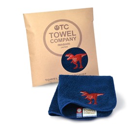 TOWEL COMPANY Imabari Towel Handkerchief, 8.7 x 8.7 inches (22 x 22 cm), Gift, Embroidery, Dinosaur World (Tyrannosaurus (Navy))