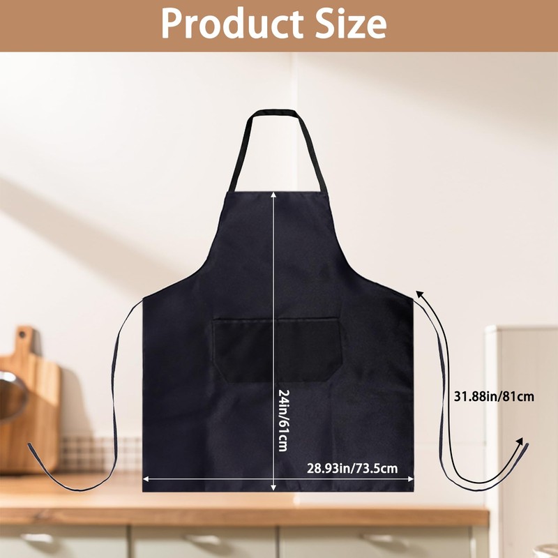 PIEMEET 12Pcs Bib Apron,Black Aprons Bluk,Bib Aprons with 2 Pocket,Kitchen