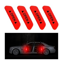 4PCS Car Door Open Warning Reflective Stickers, Night Visibility Auto Safety Prompt Decals, 3.6 x 0.9 Inch Anti-Collision Protective Strip, Car Accessories Universal for Truck, SUV, Van (Red)