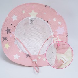 Foruhoo Girls' Sun Hats UV Protection Baby Children Summer Hats Breathable Wide Brim with Drawstring, Pink Stars