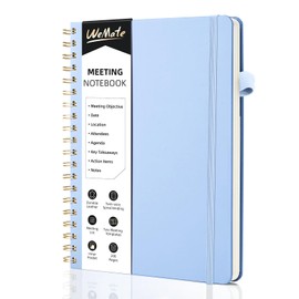 WEMATE Simplified Meeting Notebook for Work with Action Items 200 Pages, Office Supplies for Project Planner, PU Leather Hardcover Meeting Notes Notebook for Work, B5 (10" × 7") - Light Blue