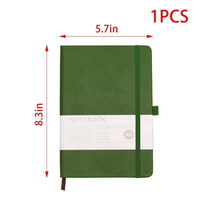Green Lined Journal Notebook, Leather Hardcover Notebook, A5 College Ruled