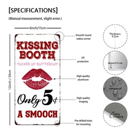 Kissing Booth Metal Signs Valentine's Day Wall Art Decoration Home Farmhouse Bar Kitchen Living Room Coffee Corner White Day Decor Lip Print Retro Hanging Plaque Romantic Gift (12x6 Inch)