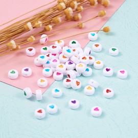 Beadthoven 300 Pieces Flat Round Acrylic Beads, Colorful Heart Pony Discs, Coins, Mini Spacers for Jewellery Making, DIY Projects, Friendship Name Bracelets