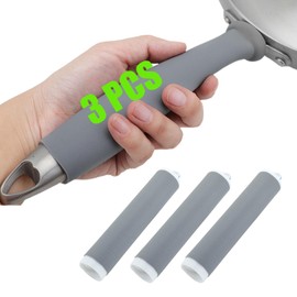 LMSM 3 Pcs Silicone Pot Handle Cover Heat Resistant, Cast Iron Handle Cover Retractable Silicone Pot Handle Sleeve for Cast Iron Frying Pan Handle Holder (1.3 x 7 Inch, M), Gray