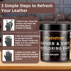 Malydyox Leather Recoloring Balm, 10 oz Leather Color Restorer Conditioner, Leather Color Repair Patch, Leather Restorer for Couches, Leather Color Repair Kits for Furniture, Sofa