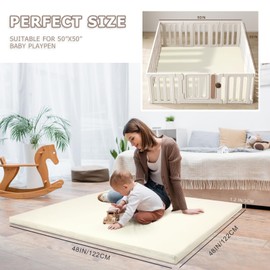 Baby Play Mat for Boy or Girl - Extra Thick & Super Soft Vegan Leather Floor Mat, Waterproof & Anti-Slip Baby Crawling Mats, Playmats for Babies and Toddlers, Playpen Mat Fits Any Playroom, Beige
