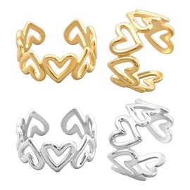 HOBBIESAY 2Pcs Heart Band Rings Size 7-9 Stainless Steel Heart Finger Rings Trendy Stackable Love Ring Adjustable Minimalist Opening Ring Set for Women Wedding Birthday Party Decoration
