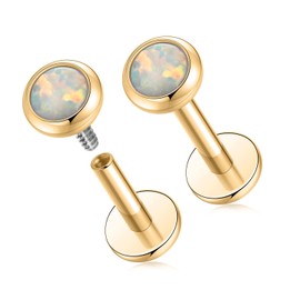 GAGABODY Tragus Earring Labret Studs 16g Internally Threaded Labret Gold Helix Earring 16g Earrings G23 Titanium Earrings Opal Cartilage Piercing 6mm Lip Studs Earring Piercing
