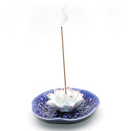 Irregular Incense Burner, Incense Plate, Incense Holder, Incense Ash Catcher with Lotus Bracket for Meditation, Home, Office (Blue)