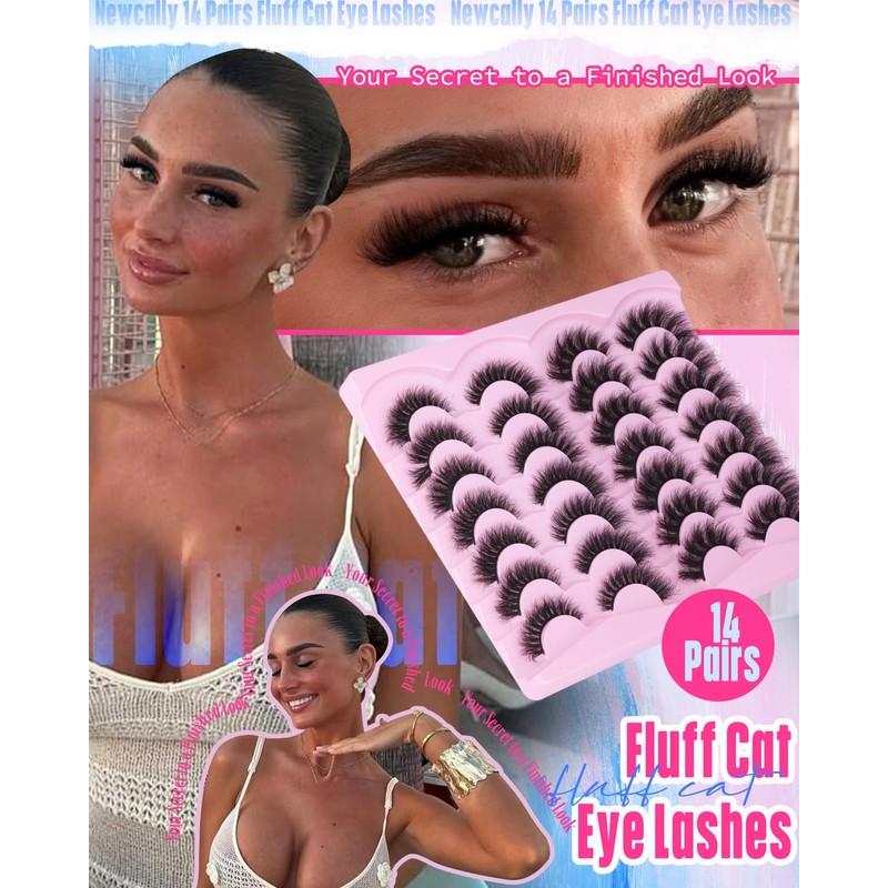 Newcally False Eyelashes Fluffy Wispy Faux Mink Lashes 8D Volume