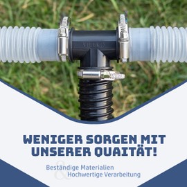 Villkin T-Hose Connector with 3 x Hose Clamps for the Pool - 32 mm - T-Piece Hose Nozzle for Pool Hoses Black