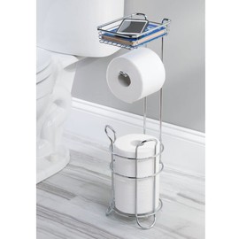 mDesign Steel Toilet Paper Holder with Storage Shelf - Concerto Collection - Chrome - Holds 3 Rolls