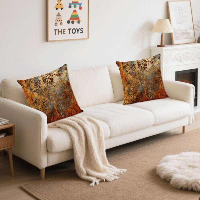 Set of 2 Double Sided Gold Brown Rust Metal Cushion