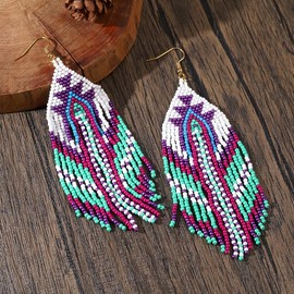SHINUS BOHO Beaded Tassel Native American Earrings For Women,Boho Fashion Statement Long Festive Jewelry Design Drop Evil Eye Christmas jewelry Gifts.