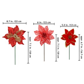 Winlyn 24 Set 3 Styles Christmas Red Glitter Poinsettia Flowers Picks Christmas Tree Ornaments for Red Christmas Tree Wreaths Garland Seasonal Holiday Wedding Decorations White Gift Box Included