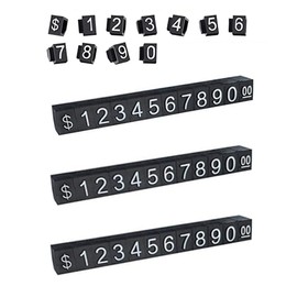 10 Sets Adjustable Price Display Cube, Removable Mini Cube Dollar Tag With Number Letter Pricing Label Stand Block Kit for Shop Counter (White on Black)