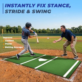 Sturdum Batting Mat, 6 x 4 FT Baseball Softball Hitting Mat for Batting Stance Practice, Batters Box Turf Mats with Home Plate, Non-Slip Baseball Cage Mats for Outdoor Indoor with Carry Strap
