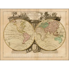 Historic Map : Mappe Monde ou Description Du Globe Terrestre assujettie aux Observations Astronomiques, 179, 1790, Jean Janvier, Vintage Wall Art : 24in x 18in