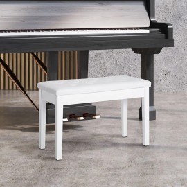 White Faux Leather Cushion Button Tufted Wooden Duet Seat Storage Piano Bench Model D0100XFFY56 High Visibility ComfortableColor: White Color
