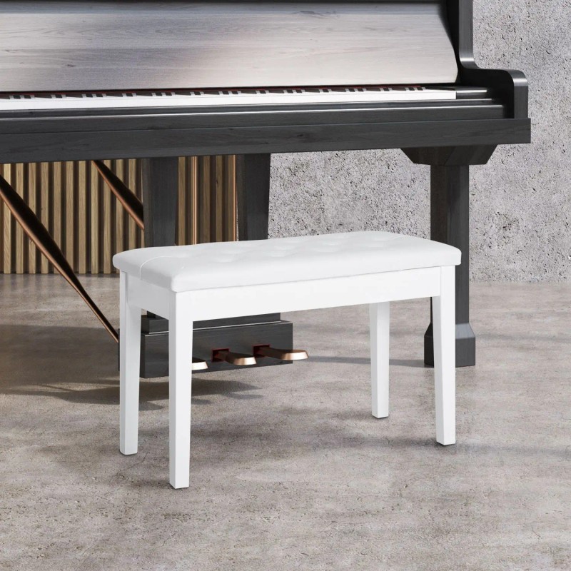 White Faux Leather Cushion Button Tufted Wooden Duet Seat Storage