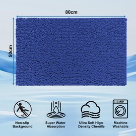DTXDTech 50 x 80 cm Bath Mat, Non Slip Bathroom Mat, Chenille 20 * 32inch Toilet Rug, Soft and Absorbent Bath Mat Set for Bathroom, Bedroom, Kitchen (Denim Blue)