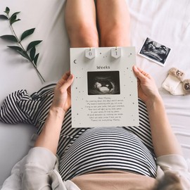 Sonogram Picture Frame Countdown Weeks - Baby Shower Welcome Sign - Standard 4"x3" Ultrasound Photo - Pregnancy Announcements Ideas - Gender Reveal Gifts - New Mom Expecting Parents to Be Keepsake