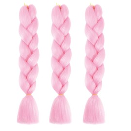 Xiaofeng Colorful Ombre Braiding Hair Extensions 24 Inch 3 Packs High Temperature Jumbo Crochet Braiding Hair for Box Twist Braids (24 Inch (Pack of 3), Light Pink)
