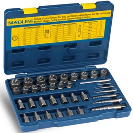 MABLEVI 36 Pcs Upgrade Screw Extractor Set, 3/8” Drive Multi-Spline Easy Out Bolt Extractor Set, Stripped Screw Removal Tool Kit for Removing Nuts Bolts with Solid Storage Case