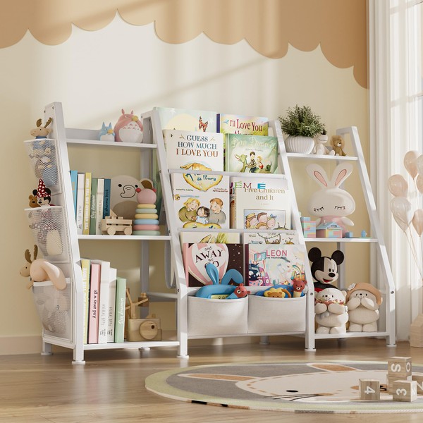 GoTiling Kids Bookshelf Large Storage Bookcase: 3-Tier Book Sling Shelf