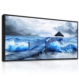 ZUITINGHUA Black Framed Canvas Wall Art For Living Room Wall Decor For Bedroom Office Wall Decoration Ocean Landscape Paintings Black And White Pictures Artwork Room Aesthetic Home Decor 20x40 In