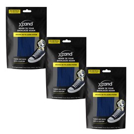 Xpand No Tie Shoelaces System with Elastic Laces - One Size Fits All Adult and Kids Shoes (Pack of 3) (Navy - Navy - Navy)