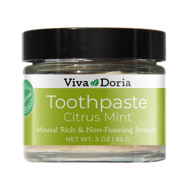 Viva Doria Fluoride Free Natural Toothpaste - Citrus Mint (3 oz Glass jar) Refreshes Mouth, Freshens Breath, Keeps Teeth and Gum Healthy
