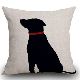 Smooffly Cotton Linen Home Decorative Cushion Cover Throw Pillow Case for Sofa Couch Black Dog with Red Collar Lab Décor Dog Lover Decoration, 18"x18" 45 x 45 cm