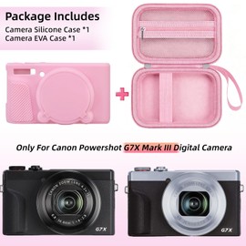 Camera Case for PowerShot G7 X Mark III, Hard Case + Silicone Cover, Pink