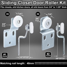 Blulu 16 Pack Sliding Closet Door Roller Kit Include Screws Wardrobe Door Rollers Hardware for Top Hung Bypass, 1/2 Inch and 7/8 Inch Offset