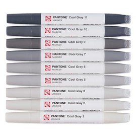 Talens Pantone Marker Set of 9 Cool Grey Dual Tip Pen with Brush Tip and Chisel Tip Water-Based Pigmented Ink in Pantone Colours