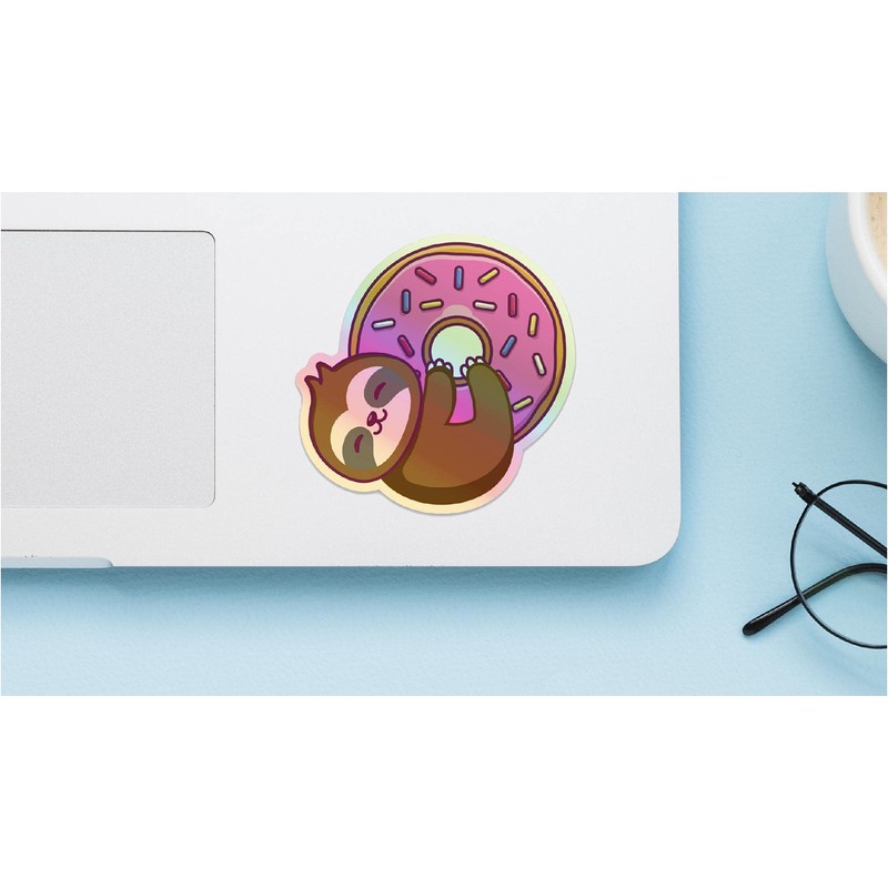 Holographic Sloth Hanging on Donut Unique Sticker Cool Decal Humor