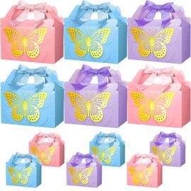 MotiMind 18 Pcs Butterfly Party Favor Box with 36 Pcs 3D Hollow Butterfly and Bow Paper Candy Gift Boxes Goodie Gable Treat Box for Birthday Baby Shower Wedding Party Supplies