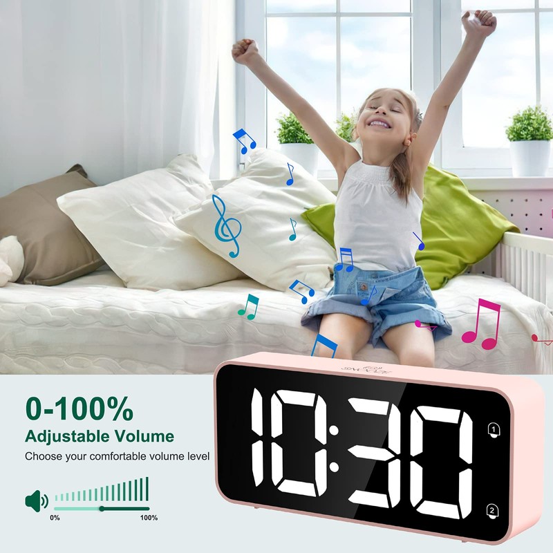 HERMIC Digital Alarm Clock Bedside Mains Powered Large Digital Led