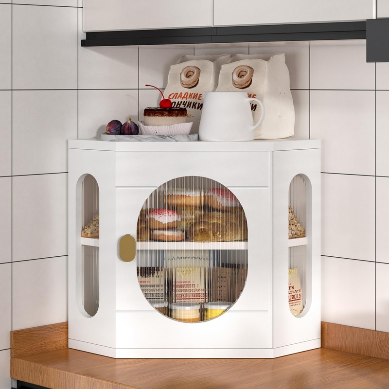 TQQDCI Corner Bread Box for Kitchen Countertop, Large Wooden Bread